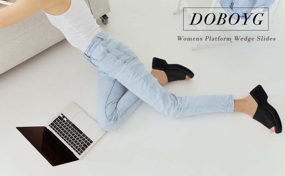 Womens Platform Wedges Sandals Square Open Toe Slides Elastic Slip-on Summer Beach Slippers