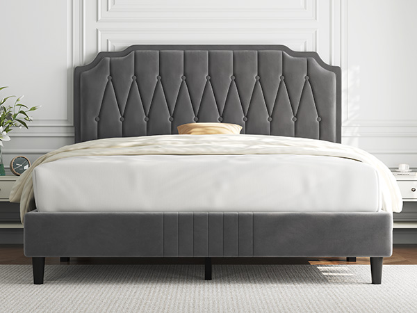 Amazon.com: Yaheetech Queen Bed Frame Velvet Upholstered