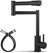 Cinwiny Deck Mounted Pot Filler Faucet Hot and Cold Water Single Handle Countertop Double Joints ...