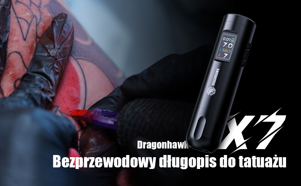 Dragonhawk X7 Wireless Tattoo Machine Pen Rotary Machine Set