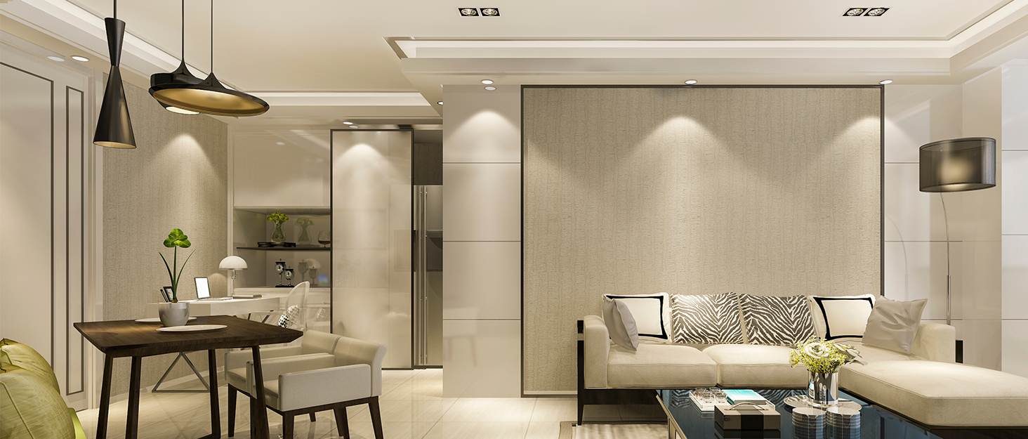 a living room with a glass door