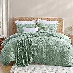 peri home sage comforter set king size white chenille tufted duvet leopard eyelet boho bedding