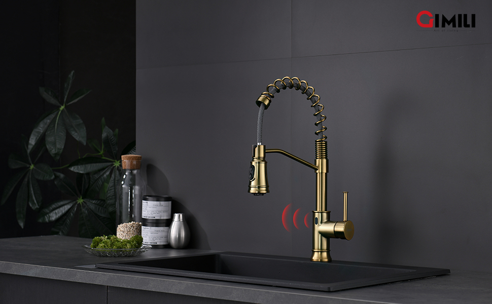 GIMILI Gold Touchless Kitchen Faucet with Pull Down Sprayer, Brushed