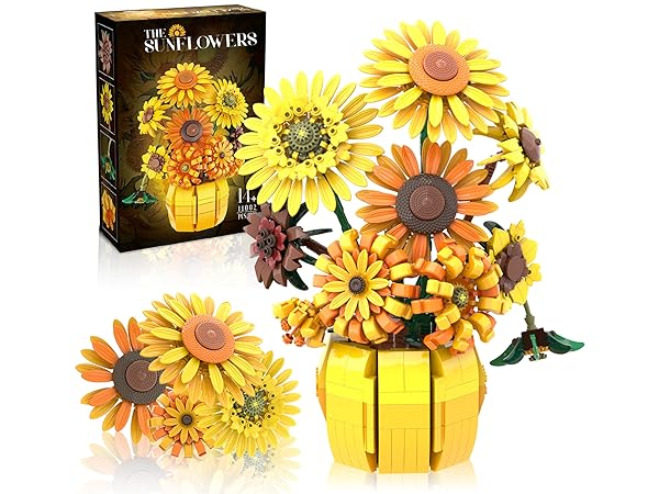 sunflower 2本 Amazon.com: Mavo brix Flowers Building Sets for Adults, Van Gogh