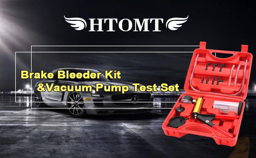 HTOMT 2 in 1 Brake Bleeder Kit Hand held Vacuum Pump Test Set for Automotive with Protected Case