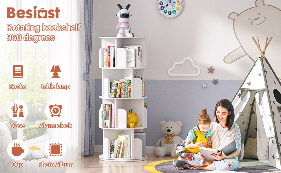 Rotating Bookshelf, Small Corner Bookshelf for Small Space, 360 Display Bookcase Storage Rack