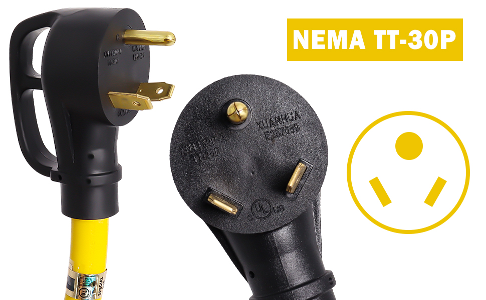 RV Y Adapter Cord 30 Amp Male Plug to Two 30 Amp RV Female Headers with