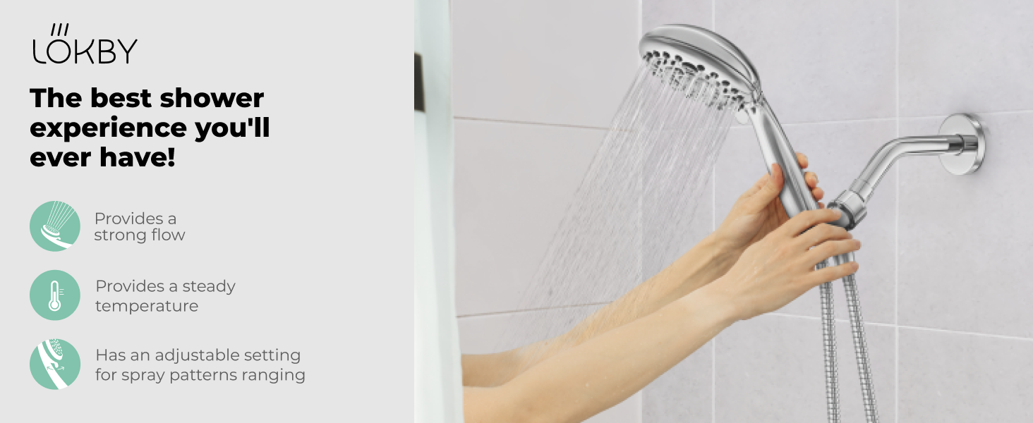 LOKBY 5″ High Pressure Handheld Shower Head 6Setting High Flow Even