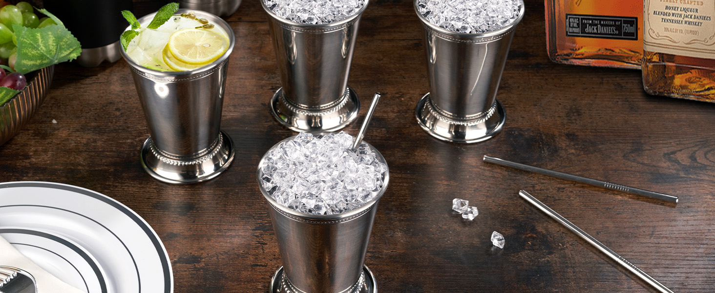 mint julep cups with straw