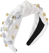 Gmmidea Volleyball Knotted Headband for Women Crystal Rhinestone Jeweled Headband White Top Knot ...
