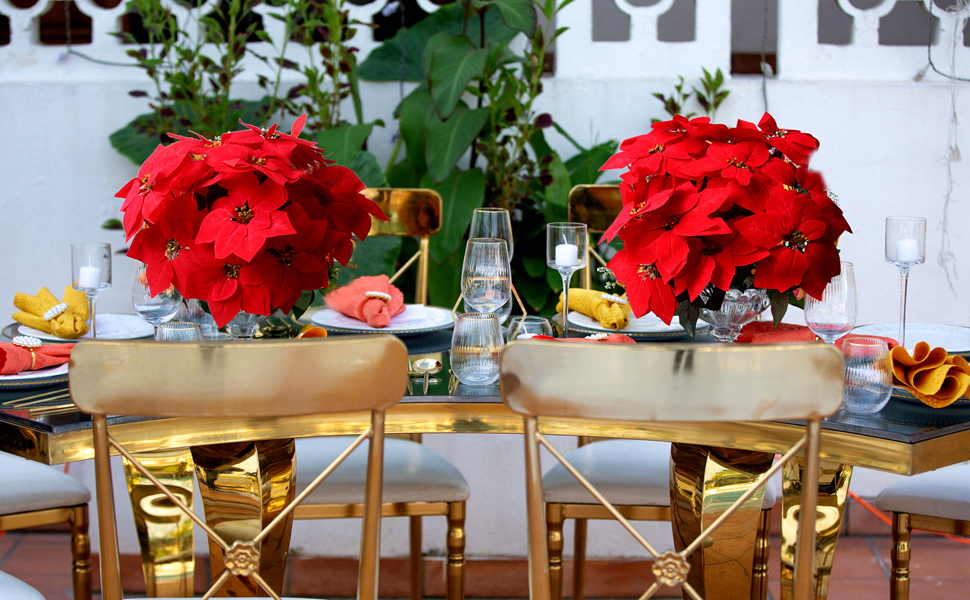 Bulk Christmas Artificial Poinsettia Flowers Stem Bouquets