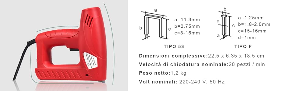COSTWAY Chiodatrice Elettrica, Include 1200 Punte Metalliche 300 Chiodi, Rosso 14 1