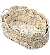 Coeusy Wicker Scalloped Basket,Boho Decorative Baskets for Shelves,Organizing,Gifts,Waterproof La...