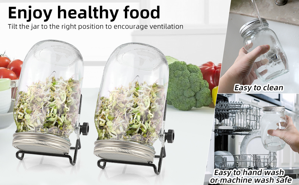 Wellehomi Sprouting Seeds Jar Kit 2 Mason Sprouter Jars 32oz Broccoli