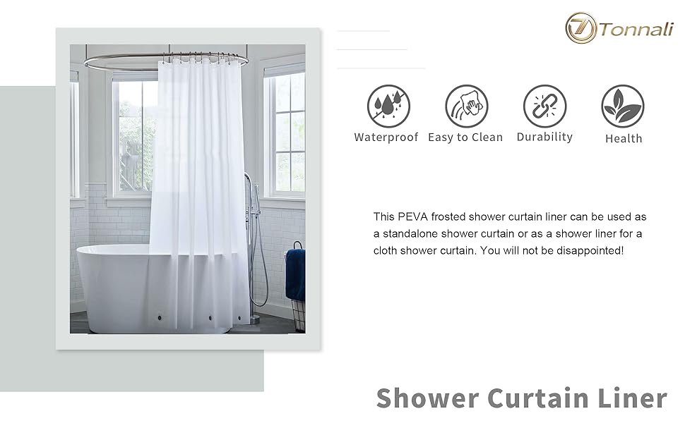 Frosted 76 inch Shower Curtain Liner with 6 Side