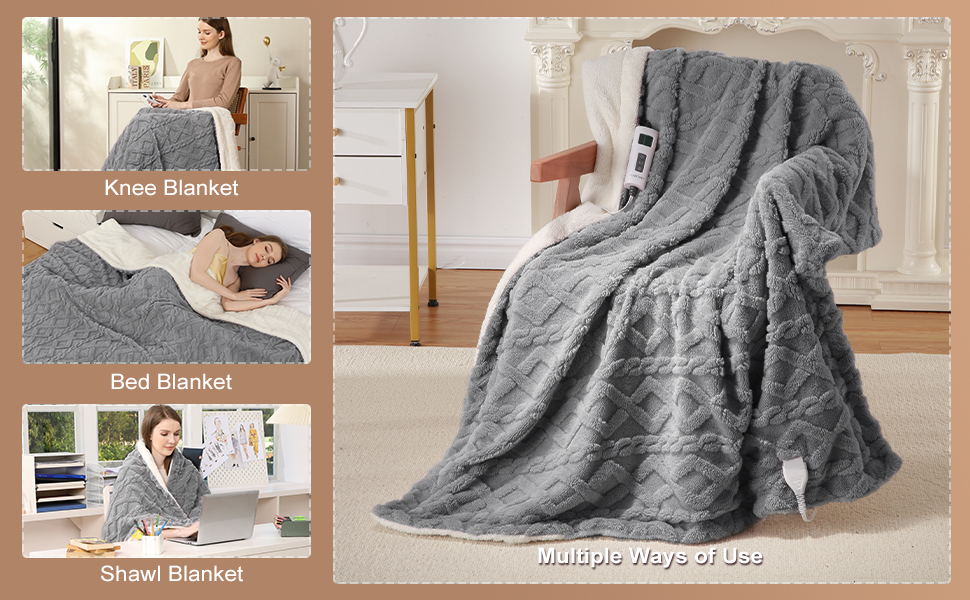 CAROMIO Electric Blanket Full Size Thick Tufted Sherpa