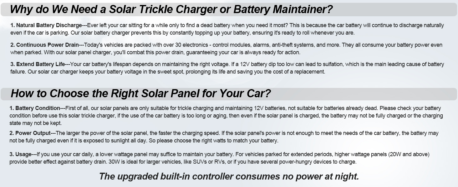 OYMSAE 5W 12V Solar Car Battery Charger Portable Waterproof Solar Power Battery Charger