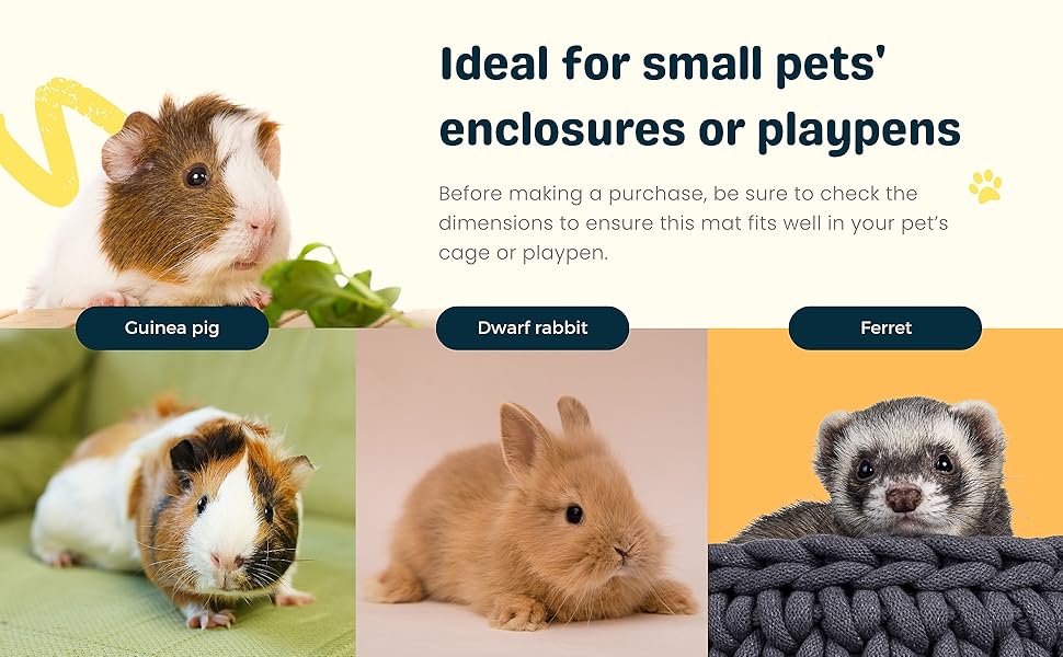 Guinea Pig Cage Liner - Washable Bunny Playpen Mat - Soft Reusable Rabbit Bedding