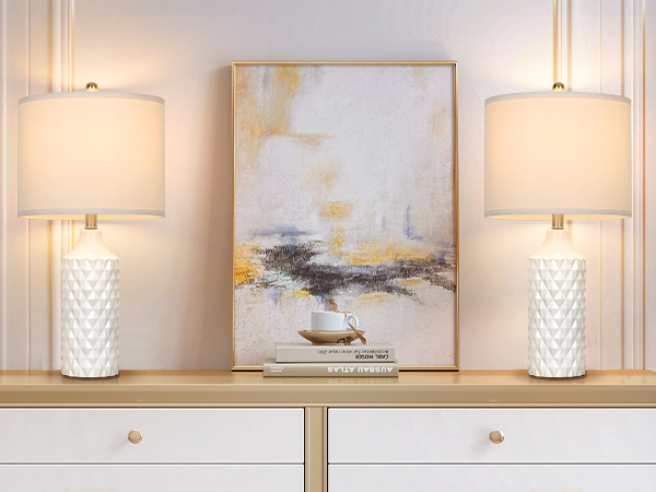 Ceramic Table Lamps Set of 2, White Modern Bedside 25