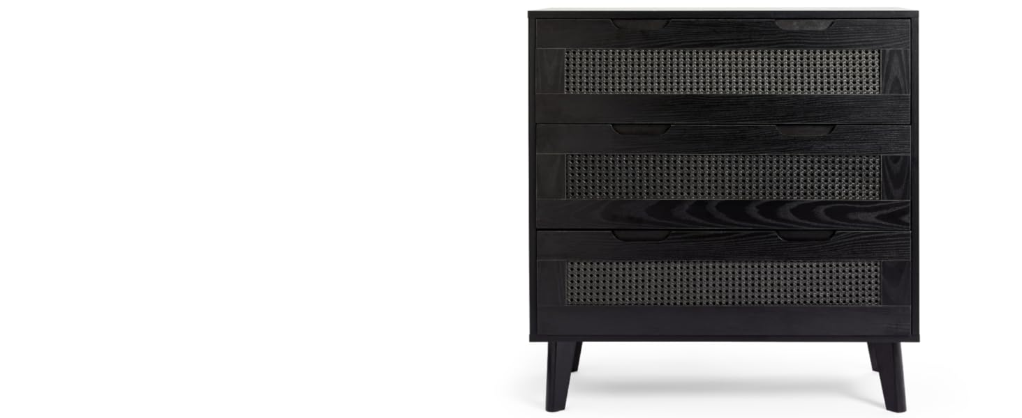 Spinningfield Rattan Chest of Drawers Black Dresser Bedroom Drawers