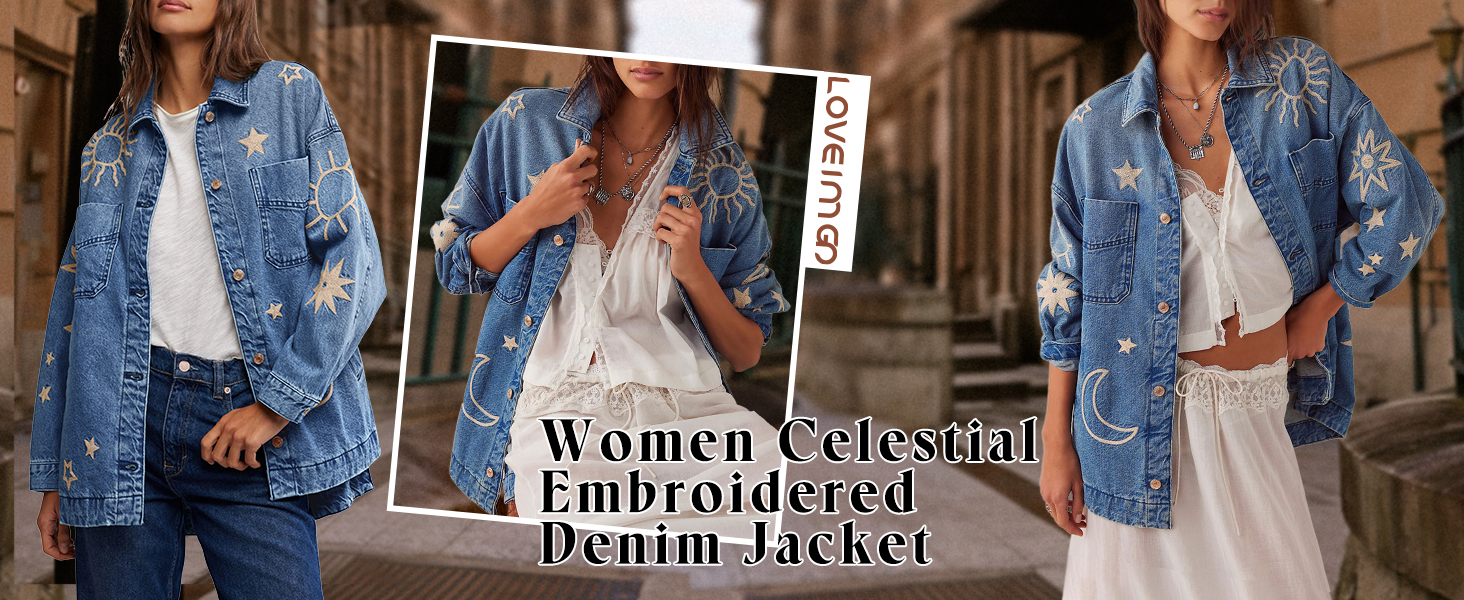 women embroidered denim jacket