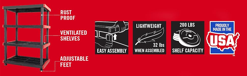 heavy duty storage solutions. Made in USA. Easy Assembly.