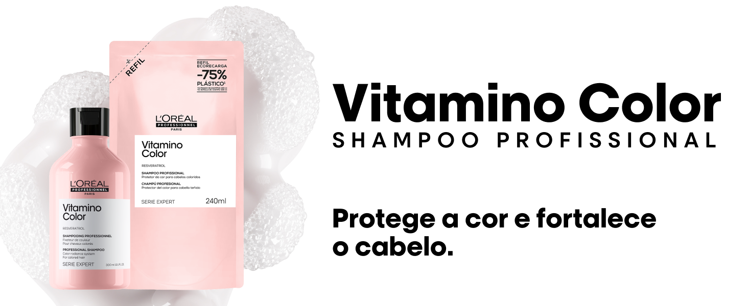 Shampoo, refil, protege a cor e fortalece o cabelo