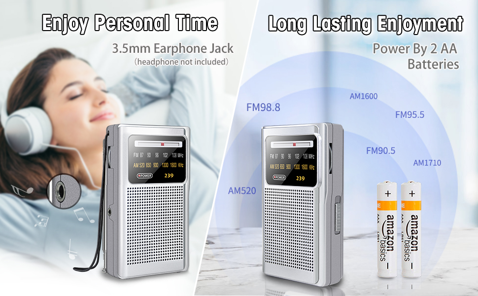 Greadio AM/FM Radio,Battery Operated Transistor Portable Radio with