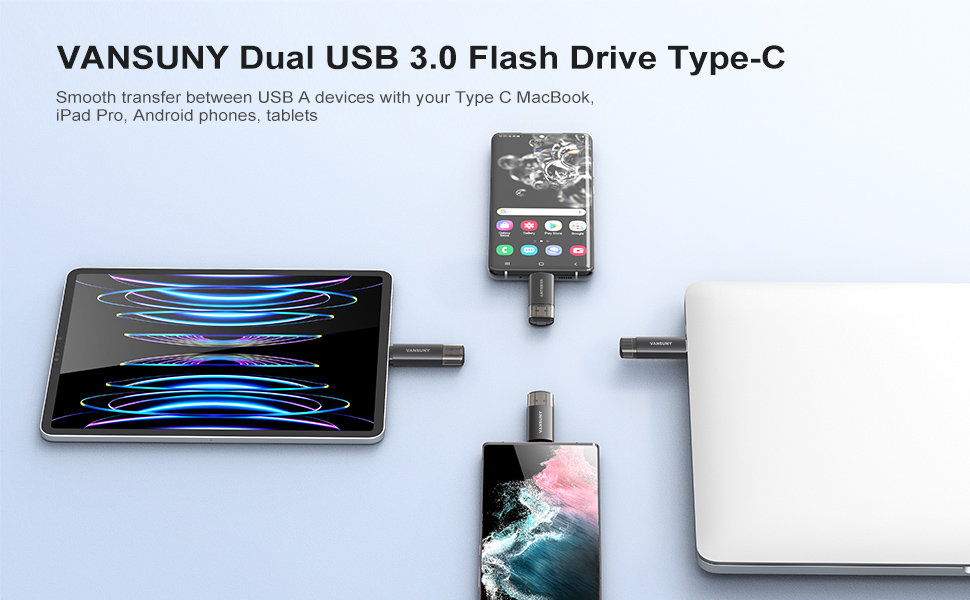 Vansuny USB C Flash Drive 64GB 2 Pack Dual USB 3.0 Drive Type C and USB