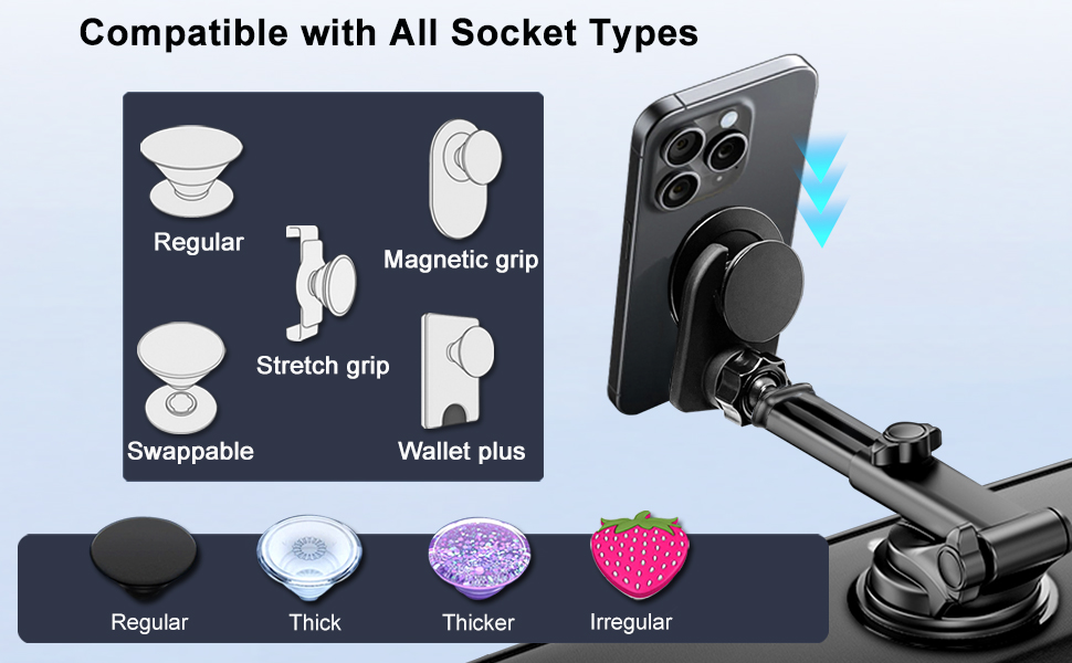 JCTRIWAY Car Mount for Pop Socket, Dashboard Windshield Car