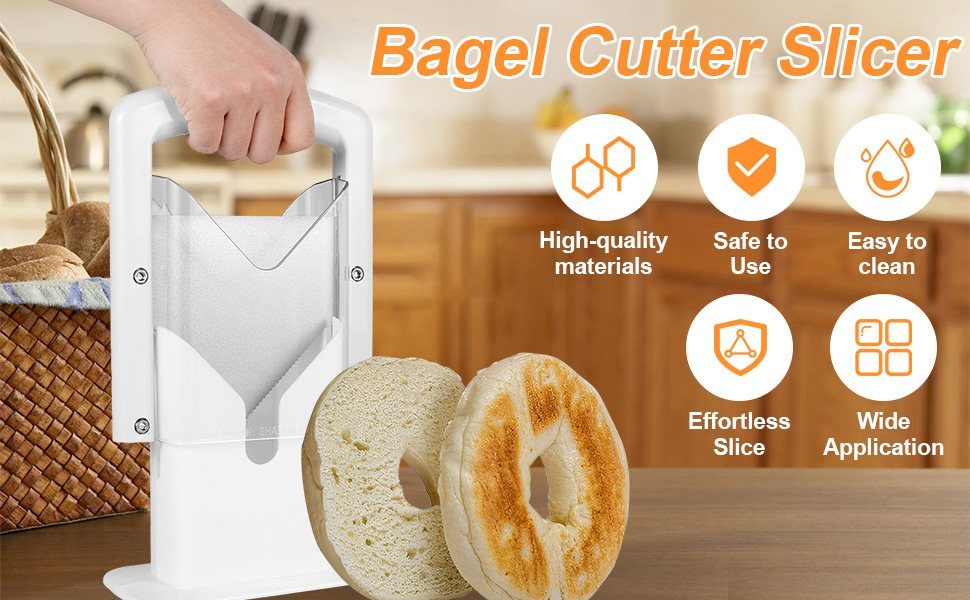 Bagel Slicer, Stainless Steel Bagel Precision Cutter with Safety Handle