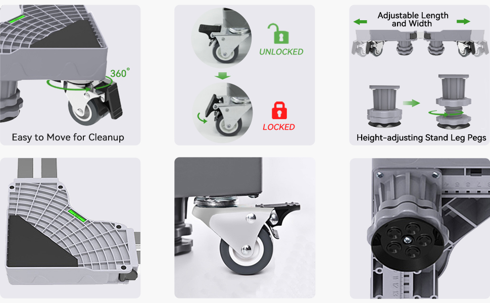 Arabest Mini Fridge Stand Mobile Base With 4 Locking Refrigerator Wheels And 8 Strong Feet For Washer Dryer Washing Machine Stand Pedestal, Refrigerator Stand, Adjustable Appliance Dolly Square 23 2