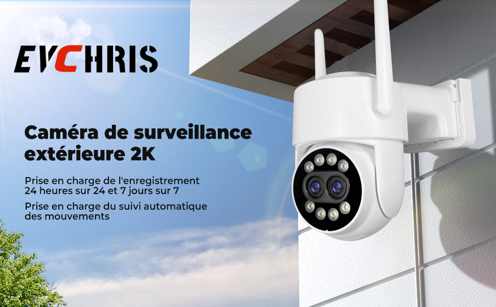 Caméra de surveillance extérieure noire avec visualisation à distance, zoom  optique x5 et détection intelligente