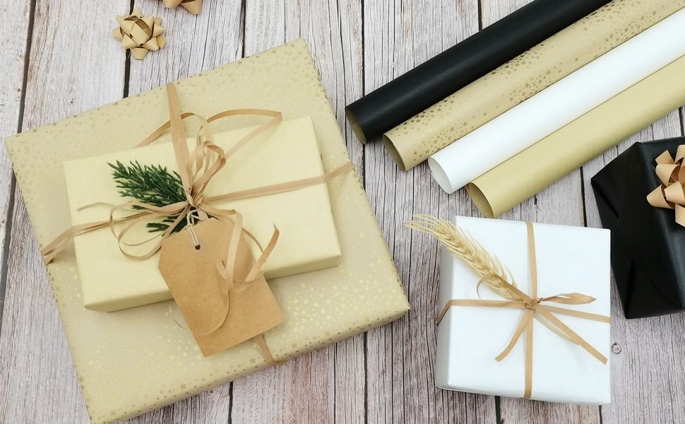 Wrapping Paper,30 Roll Happy Birthday Gift Kraft Wrap,Total Size 17IN x 68.9FT(100