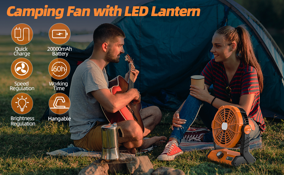 Portable Fan for Camping,Camping Fans for Tents with LED