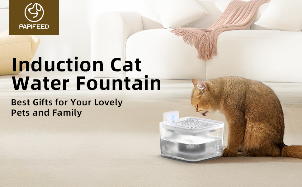 PAPIFEED Dual Power Cat Water Fountain 84oz/2.5L Wireless & Battery Operated Pet Water