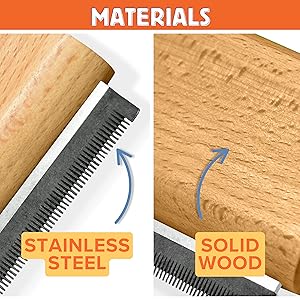 The materials of the brush, solid wood and stainless steel blade
