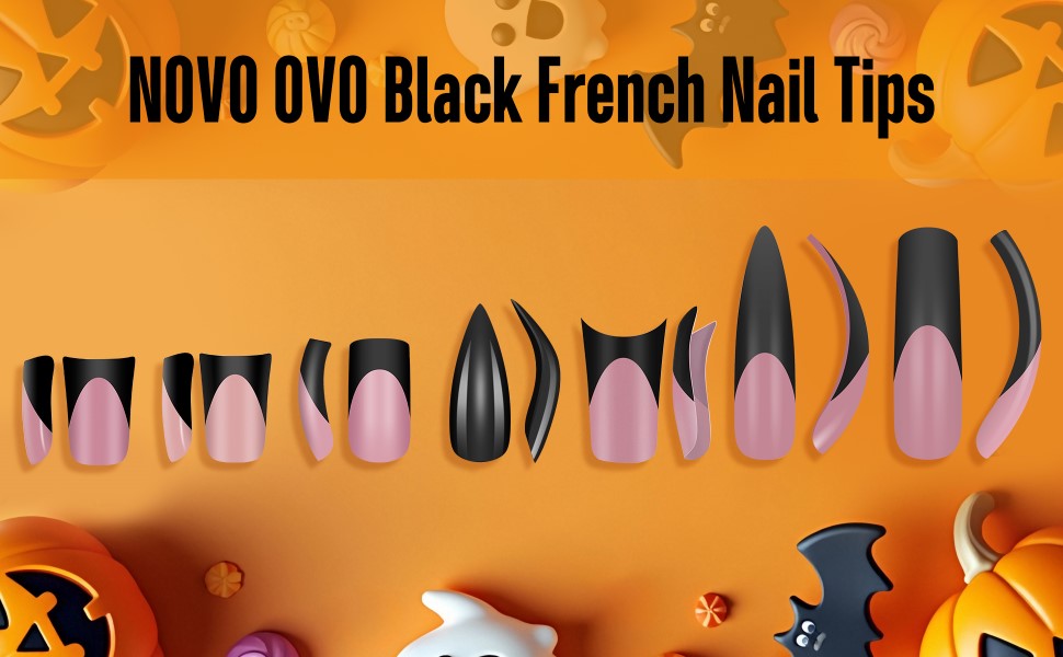 NOVO OVO Black French Nail Tips