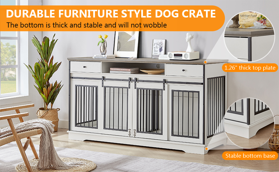 Yafylly Double Dog Crate Furniture with Divider White 66.1