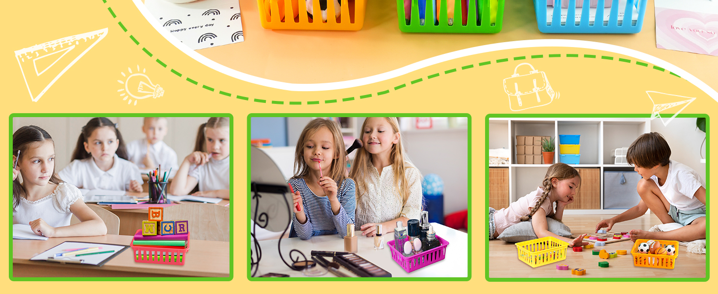 24 PCS Pencil Holders, Pencil Baskets, Small Plastic Baskets for Organizing, Colorful Storage Trays