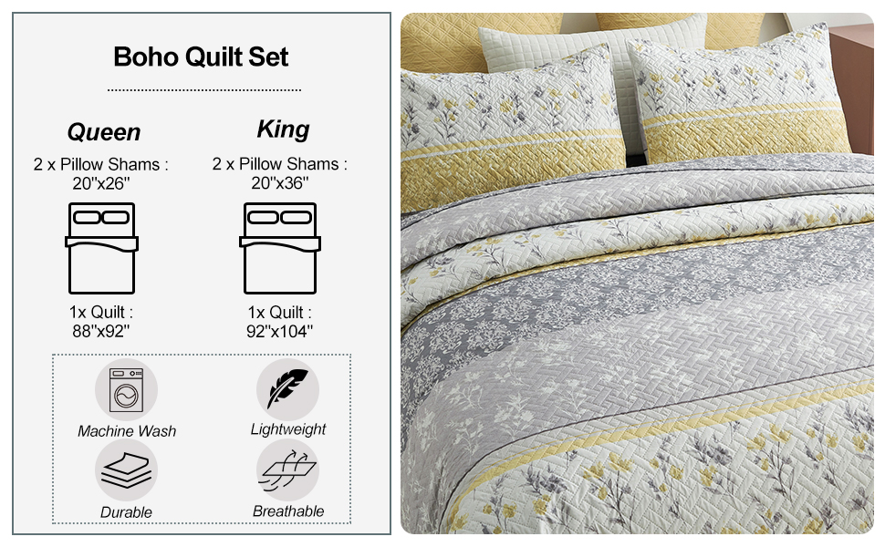 MERRY HOME Queen Quilt Set, 3Piece Queen Size Quilt Sets