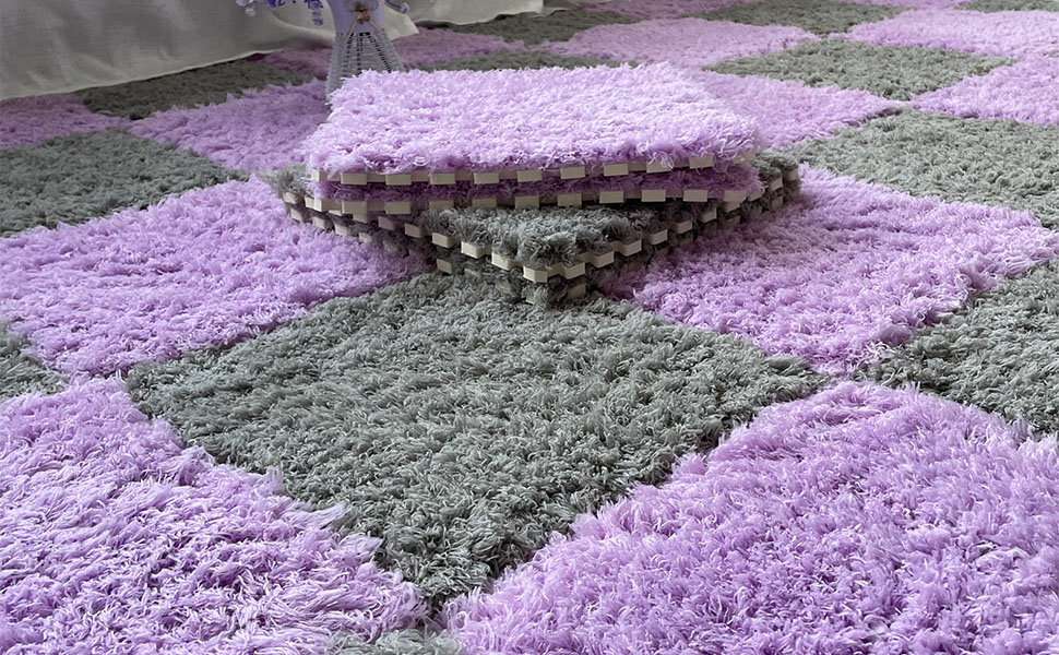 10 Pcs Plush Puzzle Foam Floor Mat with Border, Fluffy