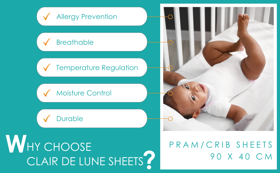 Clair de Lune Pram/Crib Fitted Sheets 90 x 40 cm 100 Soft Cotton