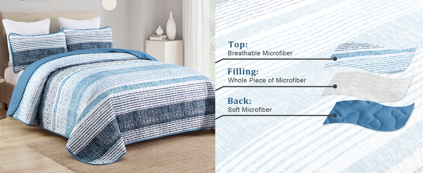 Xruibed King Quilt Bedding Set Navy Blue 3 Pieces Patchwork