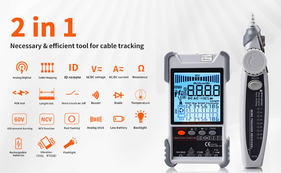 2in1 Network Cable Tester & Digital Multimeter, Upgrade Multifunctional