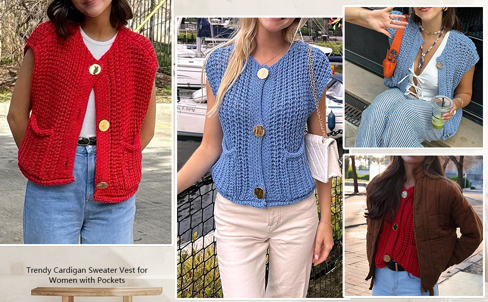 Amazon.com: Womens Y2K Chunky Knit Vest Button Down Crop