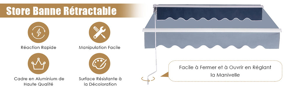 RELAX4LIFE Store Banne 3X2,5M Rétractable Réglable 0-35° Avec Manivelle Manuel Et Revêtement Imperméable, Auvent Anti-Soleil Avec Cadre En Alu Durable Pour Balcon, Jardin, Patio (Bleu Foncé) 15 6