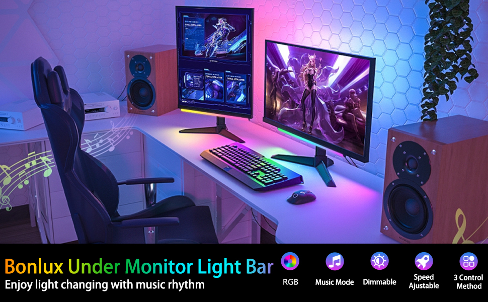 Bonlux Under Monitor Light Bar, RGB Light Bar, Gaming TV LED Light with