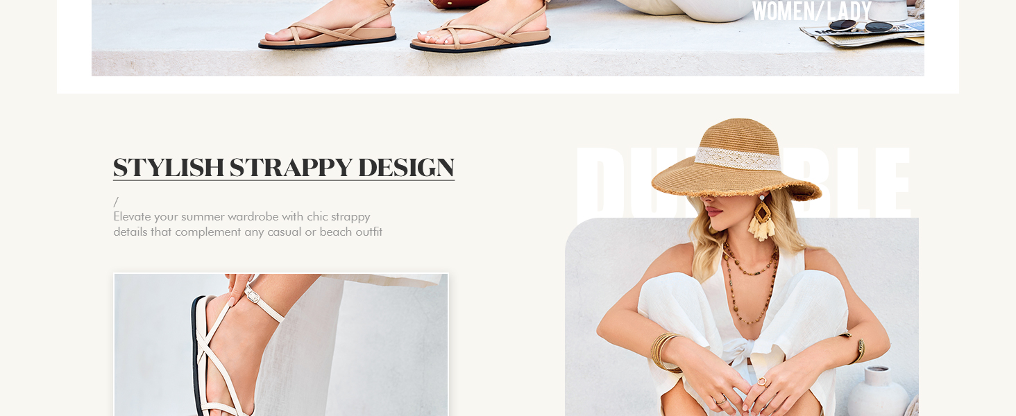 Womens Strappy Flat Sandals Comfortable Flip Flop Footbed Sandals Ankle Strap Summer Beach Shoes