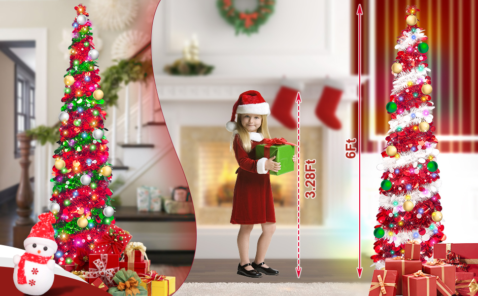 Skinny Christmas Tree Christmas Decor 6 Ft Pop Up Red